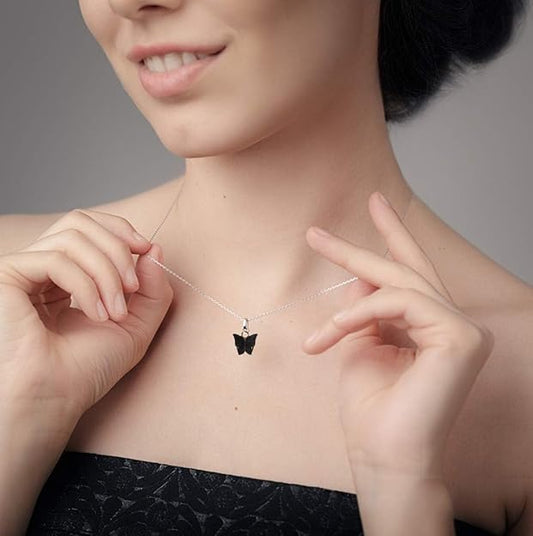 Black Butterfly Pendant Locket With Clavicle Chain For Girl's & Women's